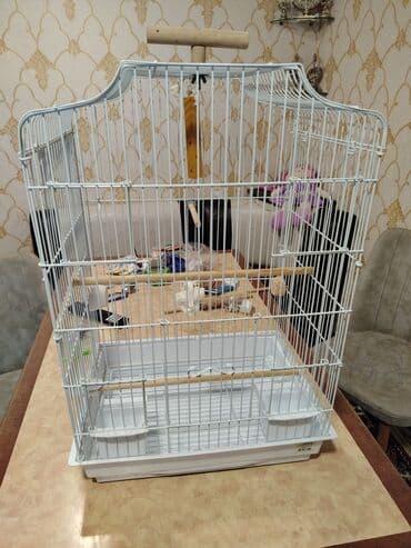 Quş qəfəsi – geniş və funksional model - Rəng: ağ metal karkas, ağ