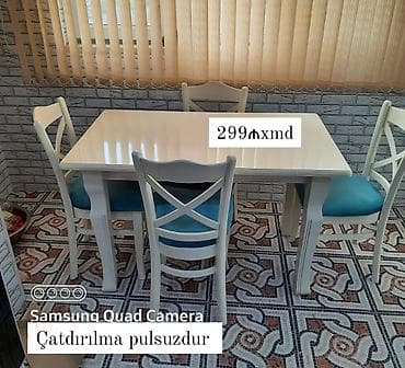 xalca 3 4: Ağ rəngli yemək masası və 4 ədəd stul dəsti. - Masa: düzbucaqlı — 1