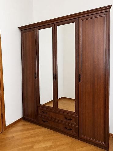 qəhvə: İşlənmiş, 4 qapılı, Güzgülü, Qəhvəyi, Taxta, Açılan, Düz dolab — 1
