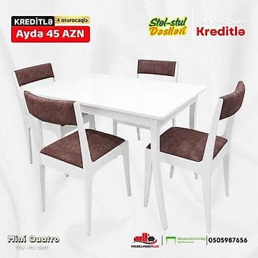 stulla: Mətbəx üçün, Yeni, Açılmayan, Dördbucaq masa, 4 stul — 4