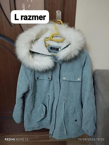 Qadın qış gödəkçəsi – L razmer - Rəng: açıq boz-mavi - Material