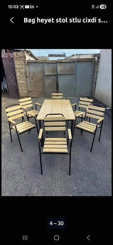 piknik masalari: Dördbucaq masa, 6 stul, Açılmayan, Stullar ilə, Metal — 1