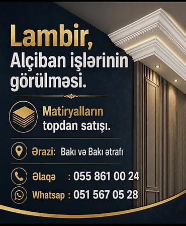 Lambir və alçıban işlərinin görülməsi xidməti. - Tavan və divar üçün