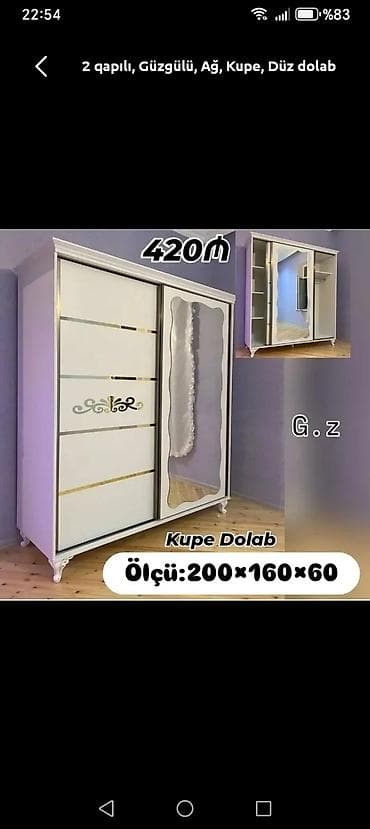 Новый, 2 двери, С зеркалом, Белый, Купе, Прямой шкаф at lalafo.az Новый, 2 двери, С зеркалом, Белый, Купе, Прямой шкаф