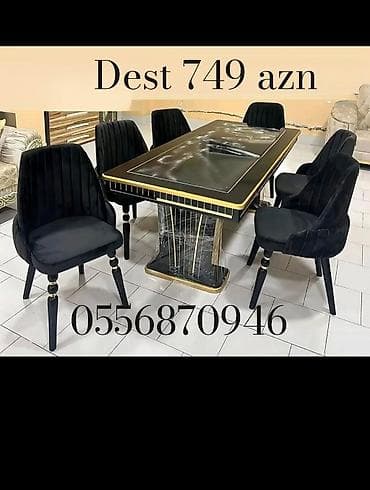 Qonaq otağı üçün, Yeni, Açılmayan, Kvadrat masa, 6 stul