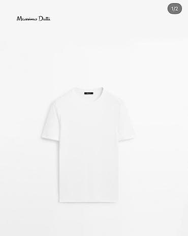 qar geyimi: Massimo Dutti ağ basic t‑şört - Klassik dairəvi yaxalı, qısa qollu — 2