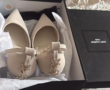 kablok tuflilar: Ysl təzə ayaqqabidir Saint Laurent Paris brendinin qəhvəyi rəngli, ucu — 1
