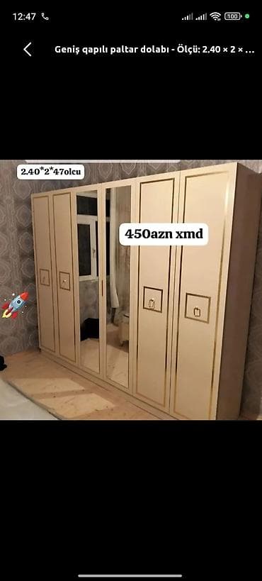 Geniş qapılı paltar dolabı - Ölçü: 2.40 × 2 × 47 sm - 6 qapılı lalafo.az -da Geniş qapılı paltar dolabı - Ölçü: 2.40 × 2 × 47 sm - 6 qapılı