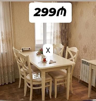 stol ustul: Ağ rəngli yemək masası dəsti - Dəst: 1 masa + 4 stul - Stil: Klassik — 1