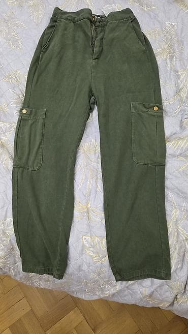 Мужская одежда: Комбат Мужские брюки, Zara, M, цвет - Зеленый — 1