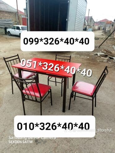 stol və stul dəstləri: Yeni, Dördbucaq masa, 6 stul, Açılmayan, Stullar ilə, Metal, Azərbaycan — 16