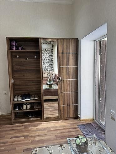 ucuz skaflar: İşlənmiş, 3 qapılı, Güzgülü, Qəhvəyi, Digər material, Açılan, Düz dolab — 1