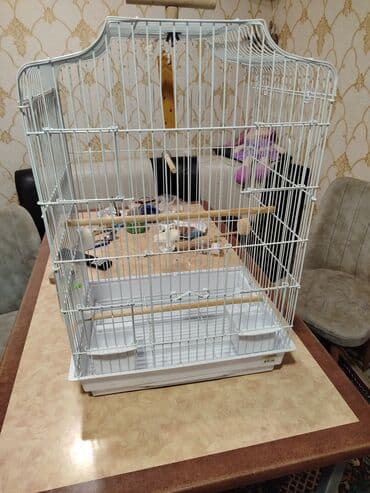 qəfəsi: Quş qəfəsi – geniş və funksional model - Rəng: ağ metal karkas, ağ — 6