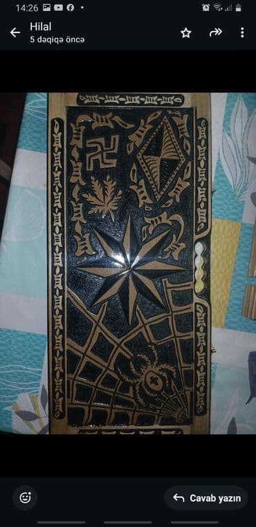 Taxta nərd dəsti – əl işı oyma və rəsmli - Material: bərk ağac