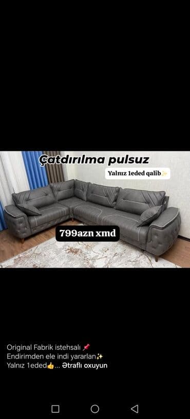 kunc divan metbex ucun: Yeni, Künc divan, Divan, Bazasız, Açılmayan — 2