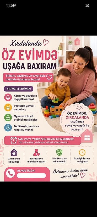 Xırdalanda öz evimdə uşaq baxımı xidməti Etibarlı, qayğıkeş və sevgi lalafo.az -da Xırdalanda öz evimdə uşaq baxımı xidməti Etibarlı, qayğıkeş və sevgi