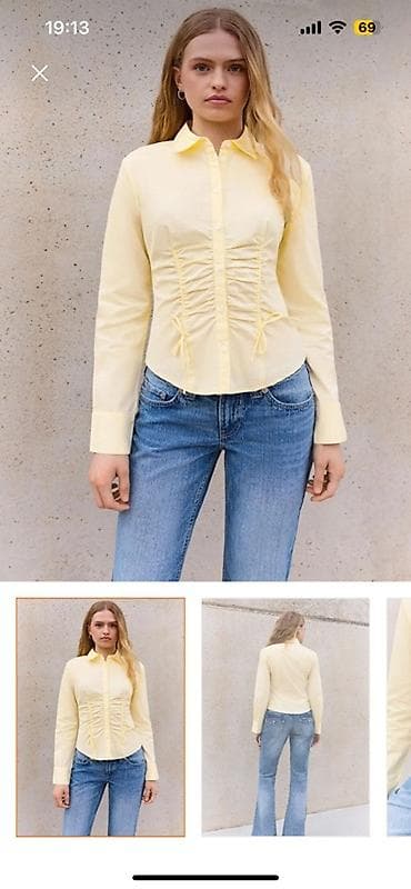 cins: Bershka Büzgülü poplin köynək - Model: qadın köynəyi - Material — 2