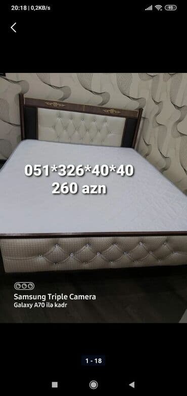 Çarpayılar: Yeni, İkinəfərlik çarpayı, Bazasız, Matras ilə, Siyirməsiz, Azərbaycan — 18
