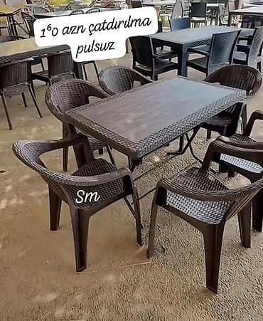 yemek stol: Plastik və metal yemək dəsti seçimləri - 6 nəfərlik plastik masa-stul — 5