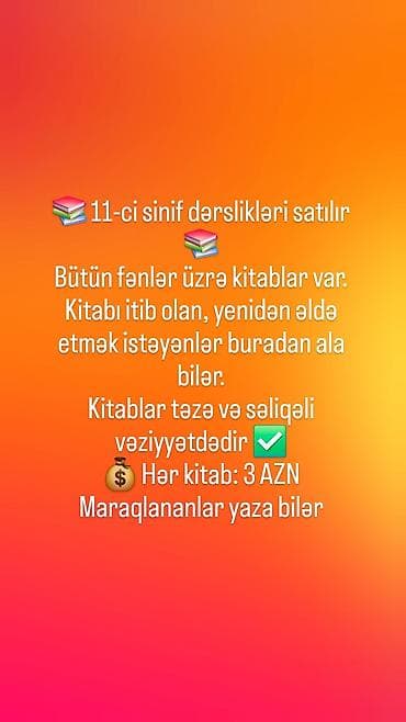 11-ci sinif dərslikləri - Bütün fənlər üzrə dərsliklər mövcuddur -
