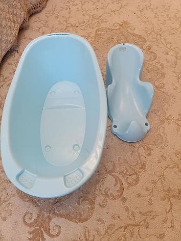 Məhəccərlər: Uşaq vanna dəsti – mavi rəngdə - Material: Yüngül və möhkəm plastik - — 2