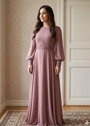 yeni il donu: Mauve/boz-gül qurusu rəngində uzun ziyafət/gecə paltarı. - Model — 1