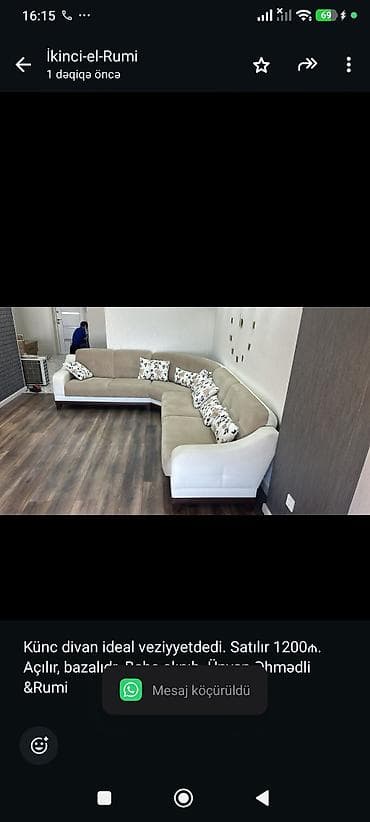 Künc divan ideal veziyyetdedi. Satılır 1200₼. Açılır, bazalıdr. Baha — 1