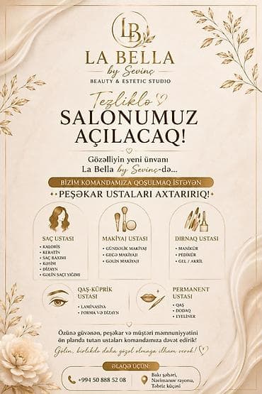 Qadın saç ustası tələb olunur, Faiz, 3-5 illik təcrübə, Materialların təqdim olunması