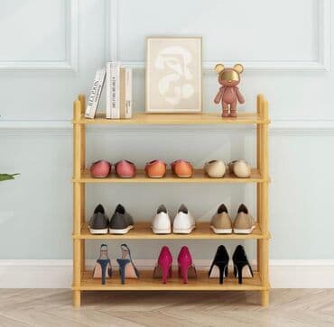 вешалка для одежды баку: Ayaqqabi rəf Bambuk matrial 4 mərtəbə Hündürlük:67 sm Uzunluk: 63 sm — 2