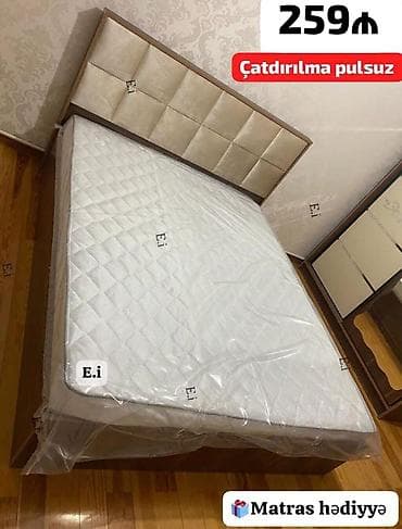 Yataq dəsti – yumşaq başlıq və hədiyyə matras ilə - Müasir dizaynlı — 1