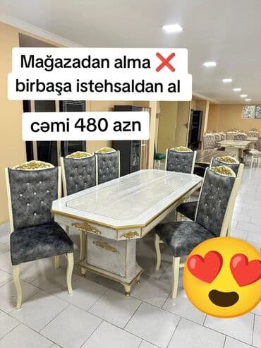 sutul stol: Qonaq otağı üçün, Yeni, Açılmayan, Dördbucaq masa, 6 stul — 1