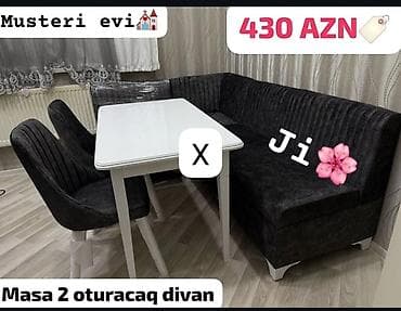 stul stol: Mətbəx/qarşılanma dəsti – masa, 2 ədəd yumşaq oturacaq və L formalı — 1