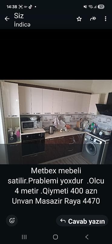 stul metbex: Mətbəx mebeli satılır. Xüsusiyyətlər: - Üst və alt dolablar komplekt — 1