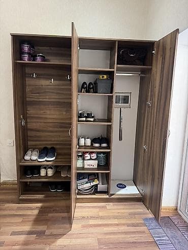 ucuz skaflar: İşlənmiş, 3 qapılı, Güzgülü, Qəhvəyi, Digər material, Açılan, Düz dolab — 4