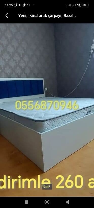 ucuz çarpayı: Yeni, İkinəfərlik çarpayı, Bazasız, Matras ilə, Siyirməsiz, Azərbaycan — 4