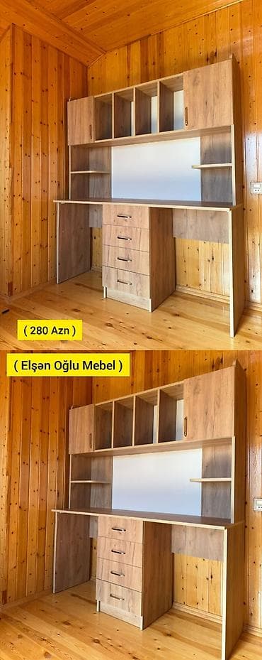 Düz masa, Polkalı, Siyirməli, Teksturalı laminat, Zəmanətsiz, Kredit yoxdur