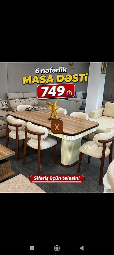 su samuru: 6 nəfərlik masa dəsti - Komplet: 1 ədəd böyük yemək masası + 6 ədəd — 1