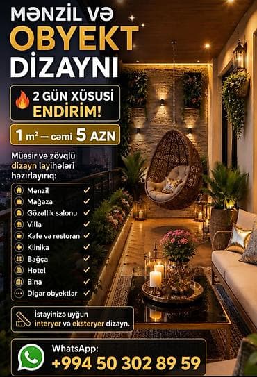 Mənzil və obyekt dizaynı xidməti - 2 gün xüsusi endirim - 1 m² — cəmi