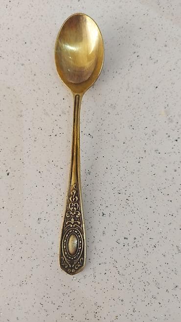 antik servis: Qızılı rəngli dekorativ çay qaşığı 6 ədəd - Material: metal alaşımı — 1