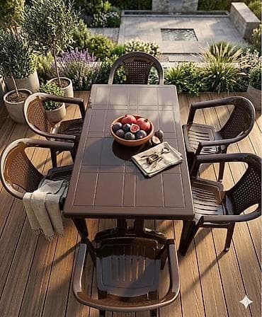 lokbatanda satilan heyet evleri: Новый, Прямоугольный стол, 6 стульев, Раскладной, Со стульями, Пластик — 7