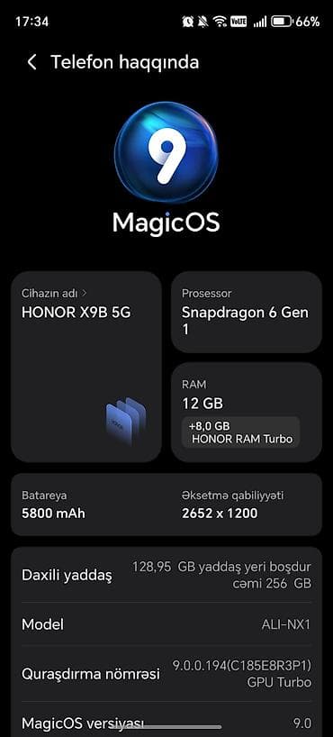 nar ceken masin: Honor X9b, 256 GB, rəng - Qara, Sensor — 5