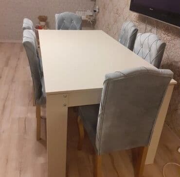 plasmas stol: İşlənmiş, Açılmayan, Dördbucaq masa, 6 stul — 1