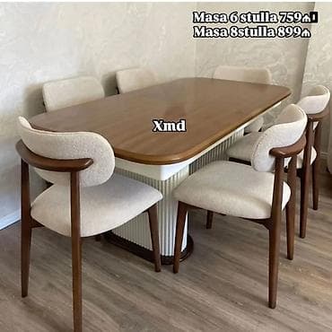 Modern yemək otağı dəsti - Masa: Oval-küncləri yumru taxta üstlük — 1