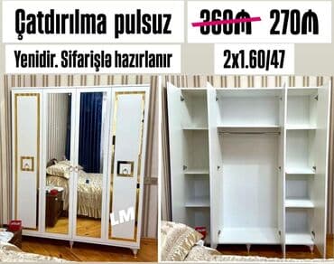 şkaf kupe qiyməti: Düz dolab, Paltar üçün, Açılan, Korpuslu, 3 qapılı — 1