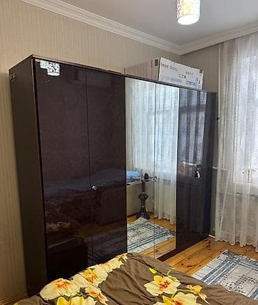 parket pol: 3 qapılı, Güzgülü, Qara, Digər material, Açılan, Düz dolab — 1