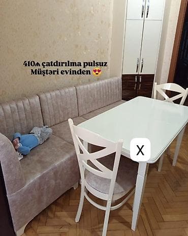 Mətbəx üçün künc dəsti - Dəst tərkibi: künc divanı, masa, 2 ədəd stul