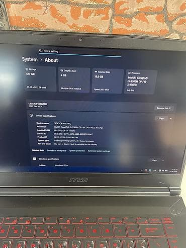 irshad iphone x: MSI GF63 Thin 9SCX oyun noutbuku - Ekran: 15.6" FHD (1920x1080) — 4