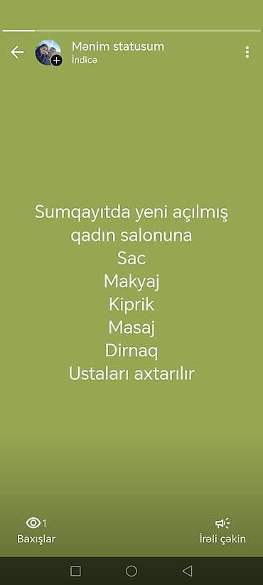 Sumqayıtda yeni açılmış qadın salonu üçün ustalar axtarılır