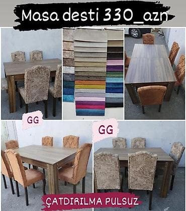 stol stullar: Dördbucaq masa, Qonaq otağı üçün, 6 nəfər, Açılmayan, 2 il zəmanət — 1