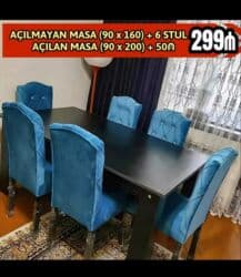 uqolnik qiyməti: Qonaq otağı üçün, Yeni, Açılmayan, Dördbucaq masa, 6 stul — 8